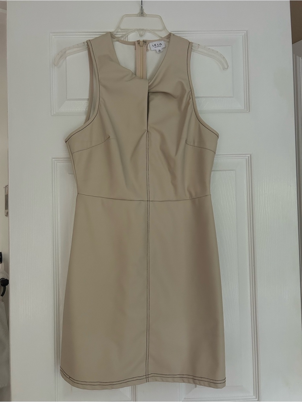 Le Lis Cream Faux-Leather Mini Sheath Dress